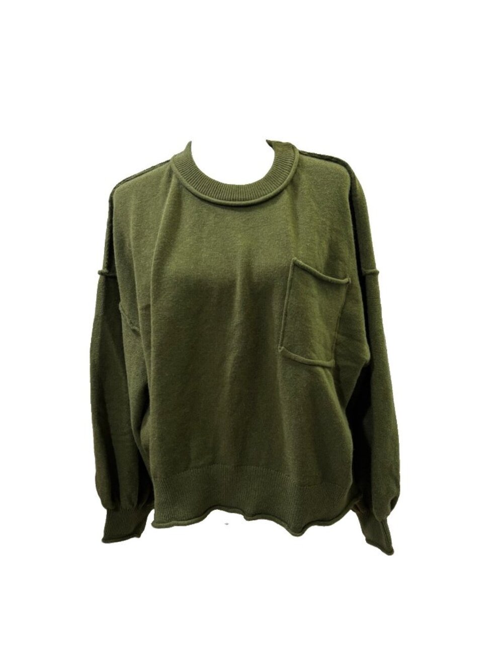 BTFBM Olive Green Oversized Lantern Sleeve Soft Stretchy Sweater Women L NWT